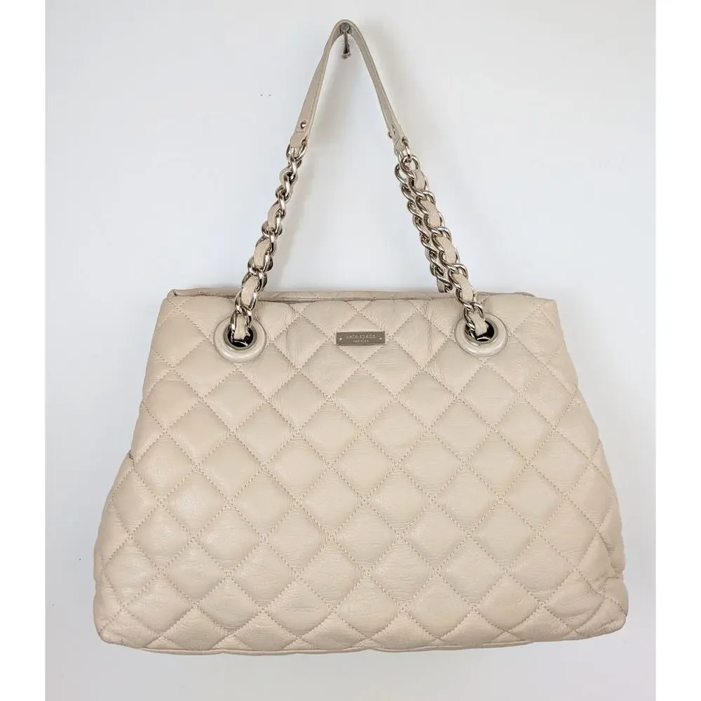 Kate Spade Gold Coast Maryanne Shoulder Bag Beige Quilted Leather Gold Chain
